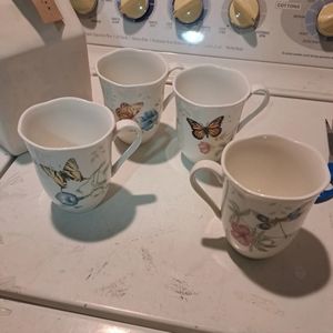 Lenox Butterfly Meadow Set Of 4 Coffee Cups Mugs Dragonfly ,Monarch,Swalkawtail,